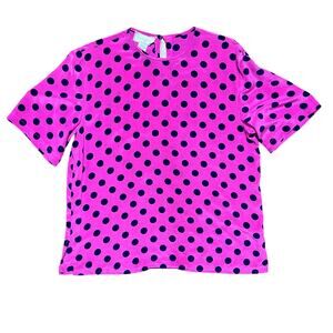 Vintage Silk Pink Polka Dot Blouse Sz Medium Short Sleeve Retro Spenser Jeremy